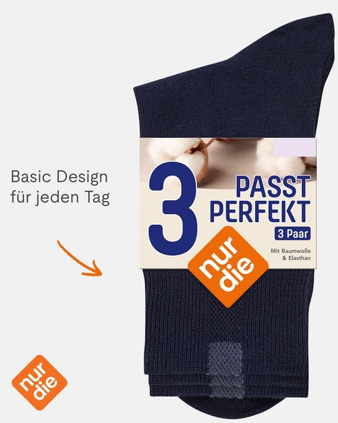 Nur Die 3Er Pack Damen Socken 39-42 Atmungsaktiv Baumwolle Komfortbund Maritim-image