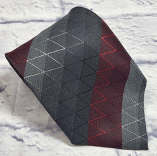 DKNY Polyester Tie Black Gray Red Stripes Geometric Men Necktie 57 x 3.75