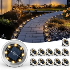 Mini Solar Ground Lights, 12 Pack Solar Garden Lights, Solar Powered Pathway ...