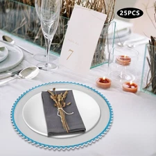 25 Pieces Ps Material Charger Plates 12.6in Blue Edge Dinner Plates For Party