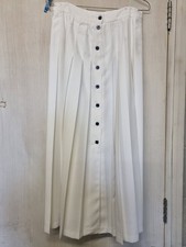 Vintage Principles White Pleated Midi Skirt UK 16 Button Front Retro Polyester