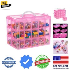 Bead Organizers and Storage 3-Tier Pink Craft Container Stackable Box with Di...