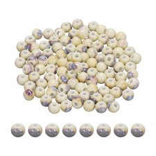 100Pcs 6mm Round Ceramic Porcelain Beads, Glaze Change Yellow