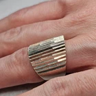 Vintage Taxco 925 Sterling Silver Ribbed Diamond Cut Modernist Ring Sz 4.5 12.6g