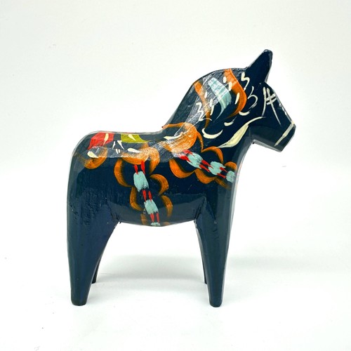 Vintage Blue Dala Horse – Swedish Folk Art Wooden Figurine, Hand-Painted, 10 cm - Picture 8 of 10
