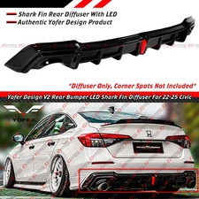 For 2022-2026 Honda Civic Sedan Yofer V2 Gloss Black Rear Bumper Diffuser W/ LED