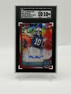 2021 Bowman University Chrome Auto Bo Nix 1st  True Red Refractor /5 SGC 10/10