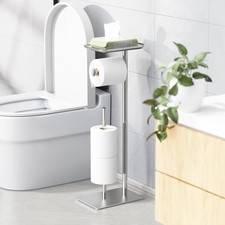 Toilet Paper Holder Stand with Top Storage Shelf, Free Standing Toilet Roll Disp