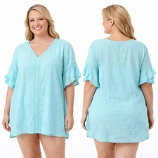 NWT Wave Zone Crinkle Split Sleeve Cover-Up Top – Size 3X – Aqua
