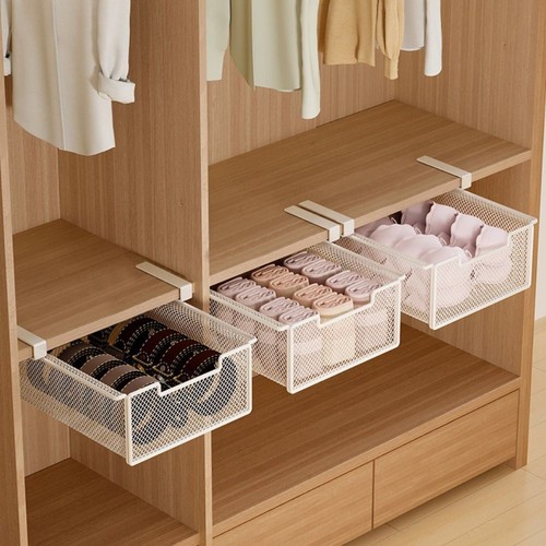 Under Shelf Underwear Storage Basket Pure Color Pull-Out Drawer Office Storage - Picture 4 of 18