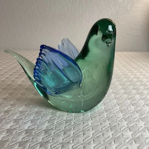 Murano Italian Art Glass Blue & Green Dove Bird Figurine Vintage