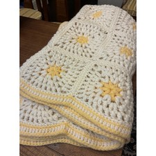 Vintage Hand Crocheted Baby Blanket Granny Square