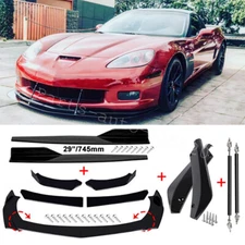 For Chevrolet Corvette Front & Rear Bumper Lip Splitter Side Skirts Strut Rods