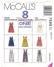 McCall's 7598 Sewing Pattern Girls Jumper Jumpsuit Sz 2-3-4 Factory Folded Uncut