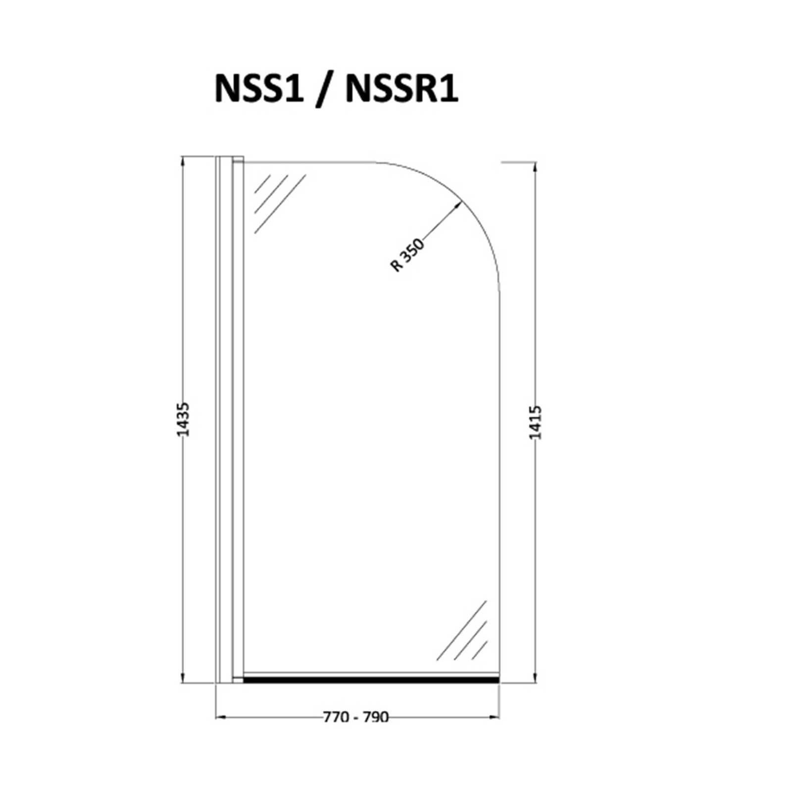 1435mm High Curved 6mm Tempered Glass Over Bath Shower Screen Frameless