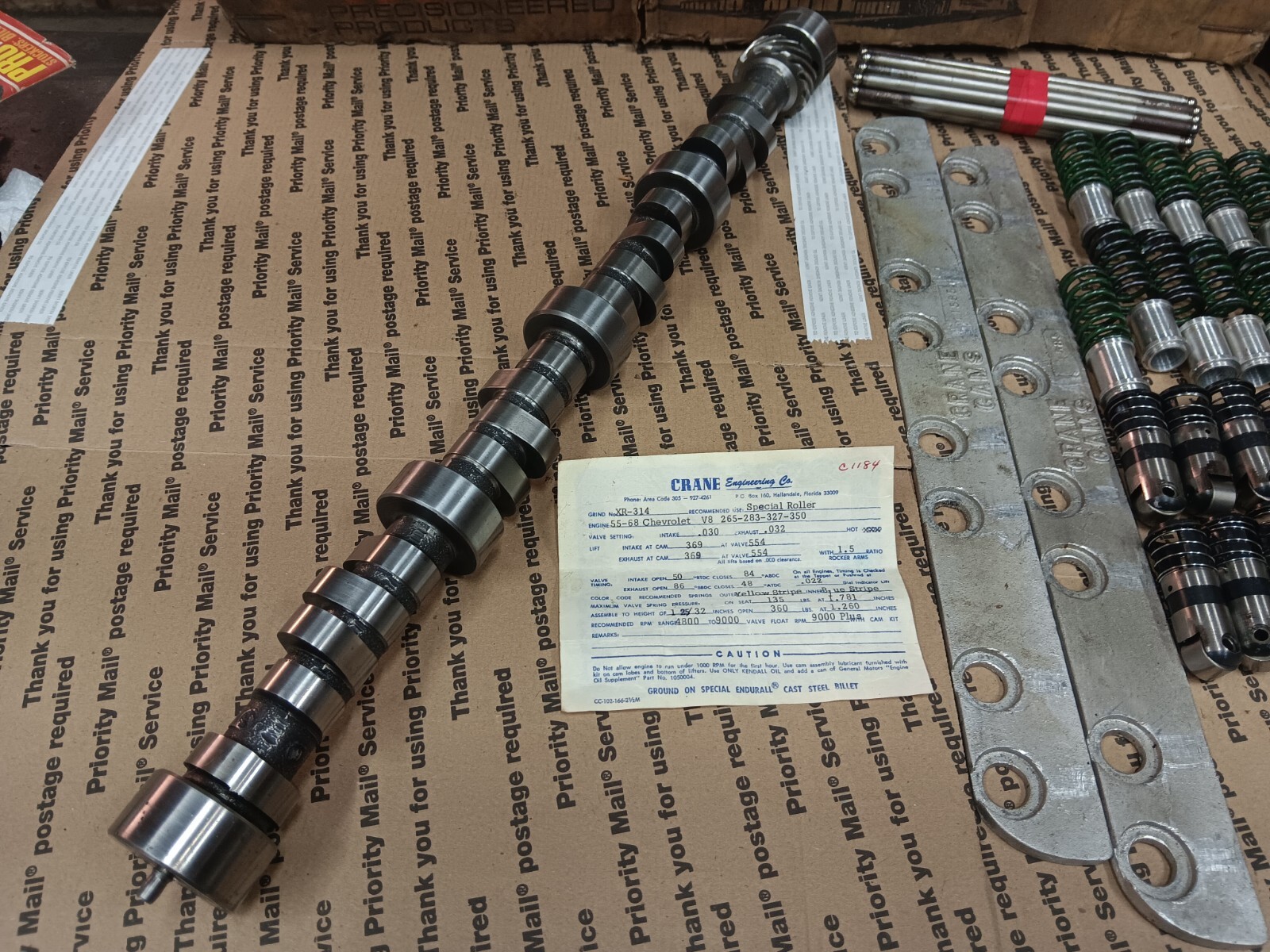 Vintage Crane Solid Roller Cam Gold Roller Rockers Lifters Chevy SBC