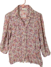 Indigo Rose Women size M Floral Button Up Ruffle Cottagecore Bohemian Top Soft