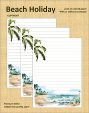 "Relaxing Beach Holiday" Letter Writing Paper Sets: 10 pages or 10 & 5 envelope