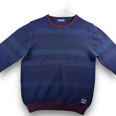 Re Del Mare Sweater Men's Size Medium Navy Blue Striped Long Sleeve Pullover