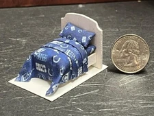 Dollhouse Miniature Bed Blue J 1:48 Quarter inch scale 1/4 F209 Dollys Gallery