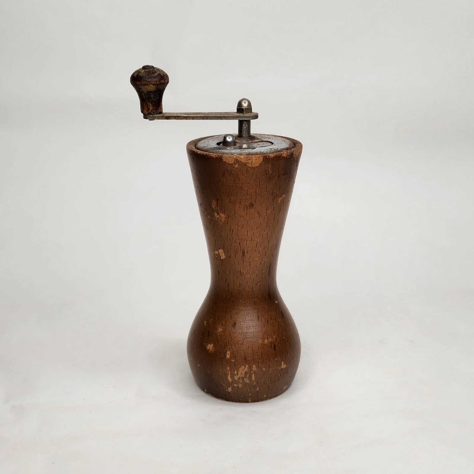 Vintage Small Handmade Manual Wooden Grinder Paper Salt Spice Mill 5" Italy Made
