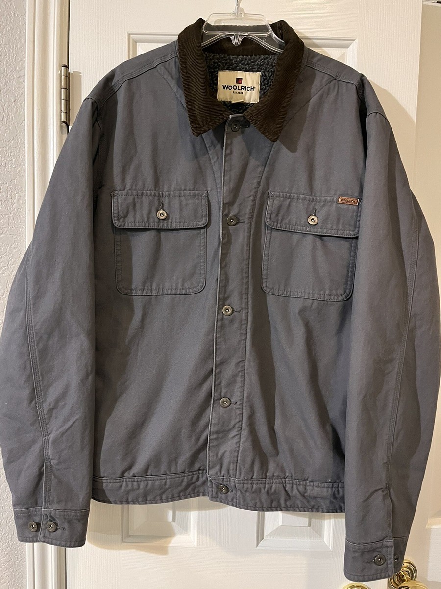 Woolrich Duck Canvas Gray Faux Sherpa Lined Work Chore Jacket Coat