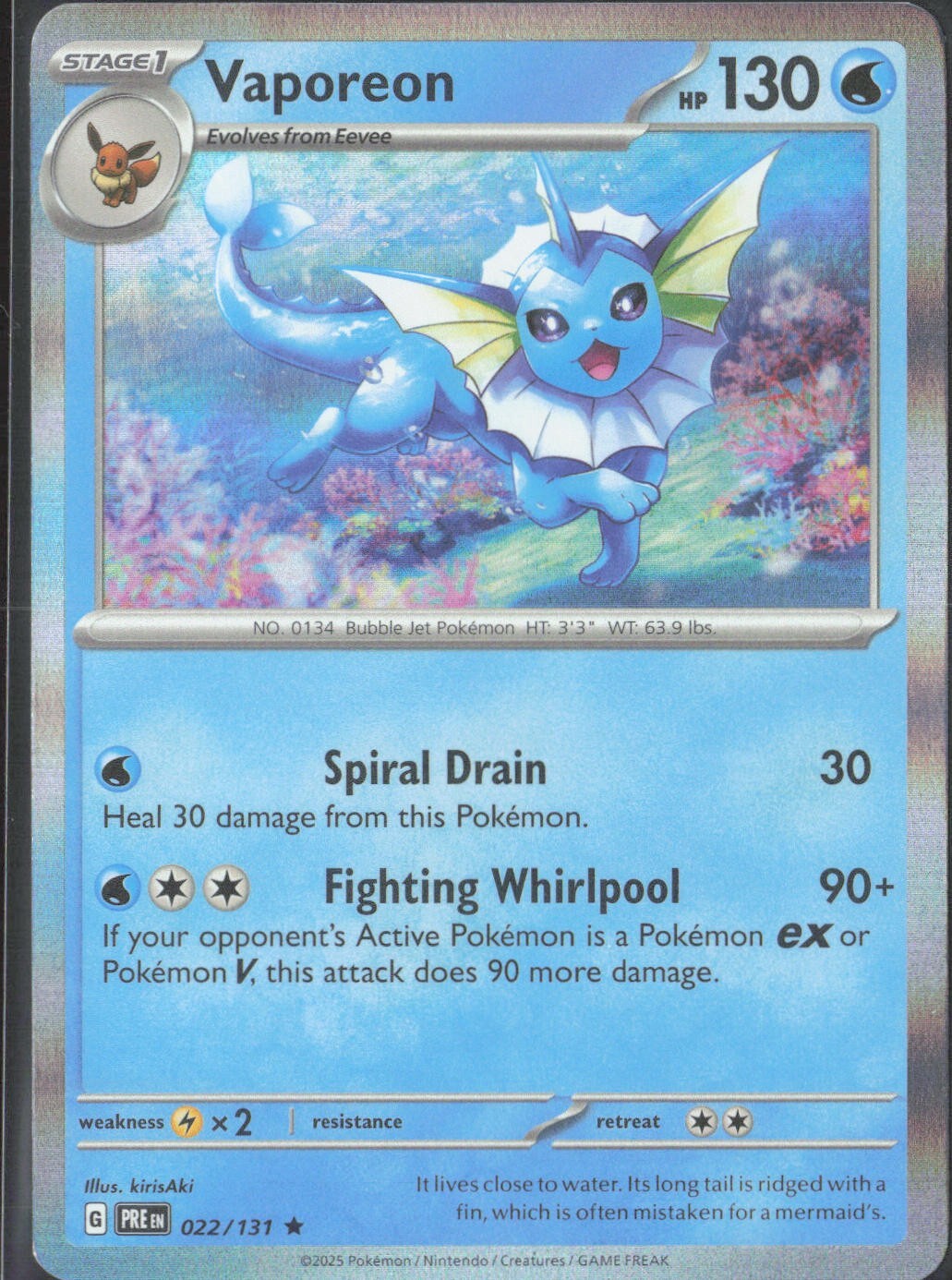 Vaporeon 022/131 Sv: Prismatic Evolutions Holo Rare