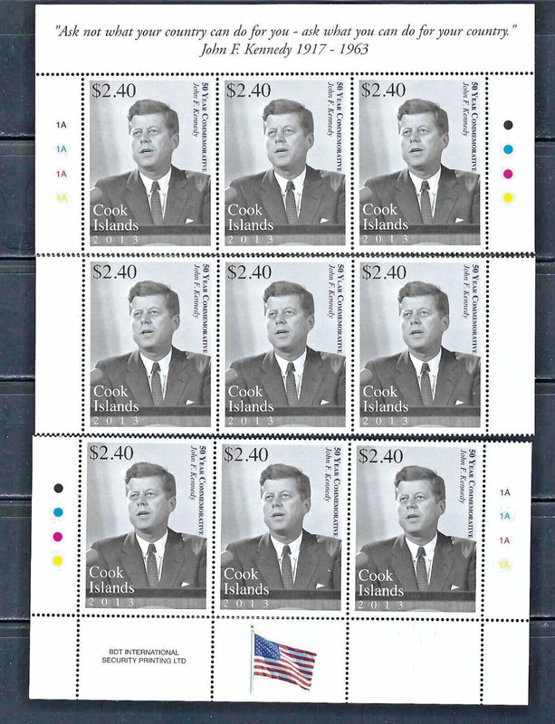 COOK ISLANDS 2013 #1476 -1477 MNH JOHN F KENNEDY/strips from full sheets
