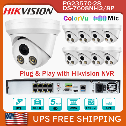 Hikvision Security System Set 8CH 8POE NVR 5MP IP Camera Full Time Color MIC Lot Hikvision Security System Set 8CH 8POE NVR 5MP IP Camera Full Time Color MIC Lot