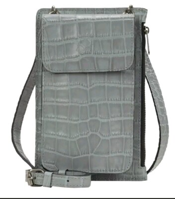 Patricia Nash Chiavella Croco Embossed Leather Phone Crossbody Wallet RFID-Gray