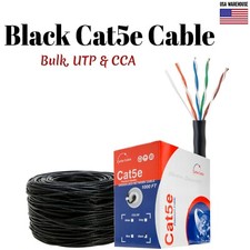 1000ft Cat5e Black Ethernet Network Cable Solid 24AWG Copper Clad CCA Bulk Wire