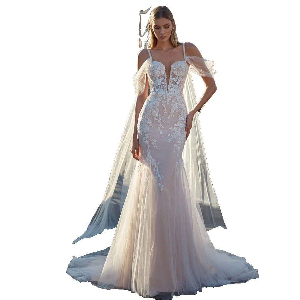 Vestido de praia Bordado Sereia e Vestidos de Casamento de Trompete