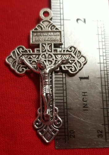 CHRISTIAN CATHOLIC 20 PCS CROSS & ROSARY Center silver PLATED ITALY - Picture 7 of 12