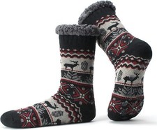 Men's Non-Slip Slipper Socks Thermal Sherpa Lined Fuzzy Warm Indoor House Shoes