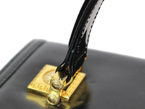 Gianni Versace Hand Bag Box Black Gold Hardware Leather Japan Used - Picture 11 of 18