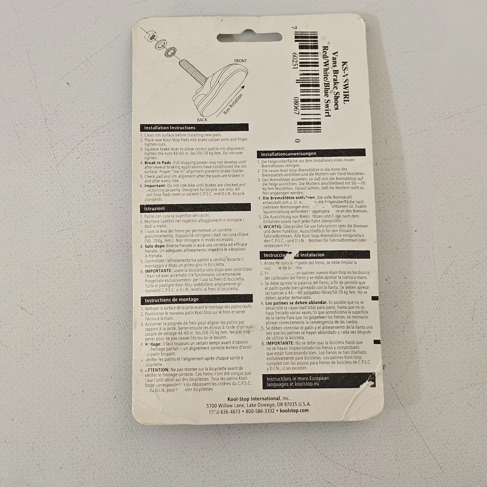 KOOL STOP Vans shoe bicycle BMX THREADED brake pads RED WHITE BLUE SWIRL - Image 2 of 2