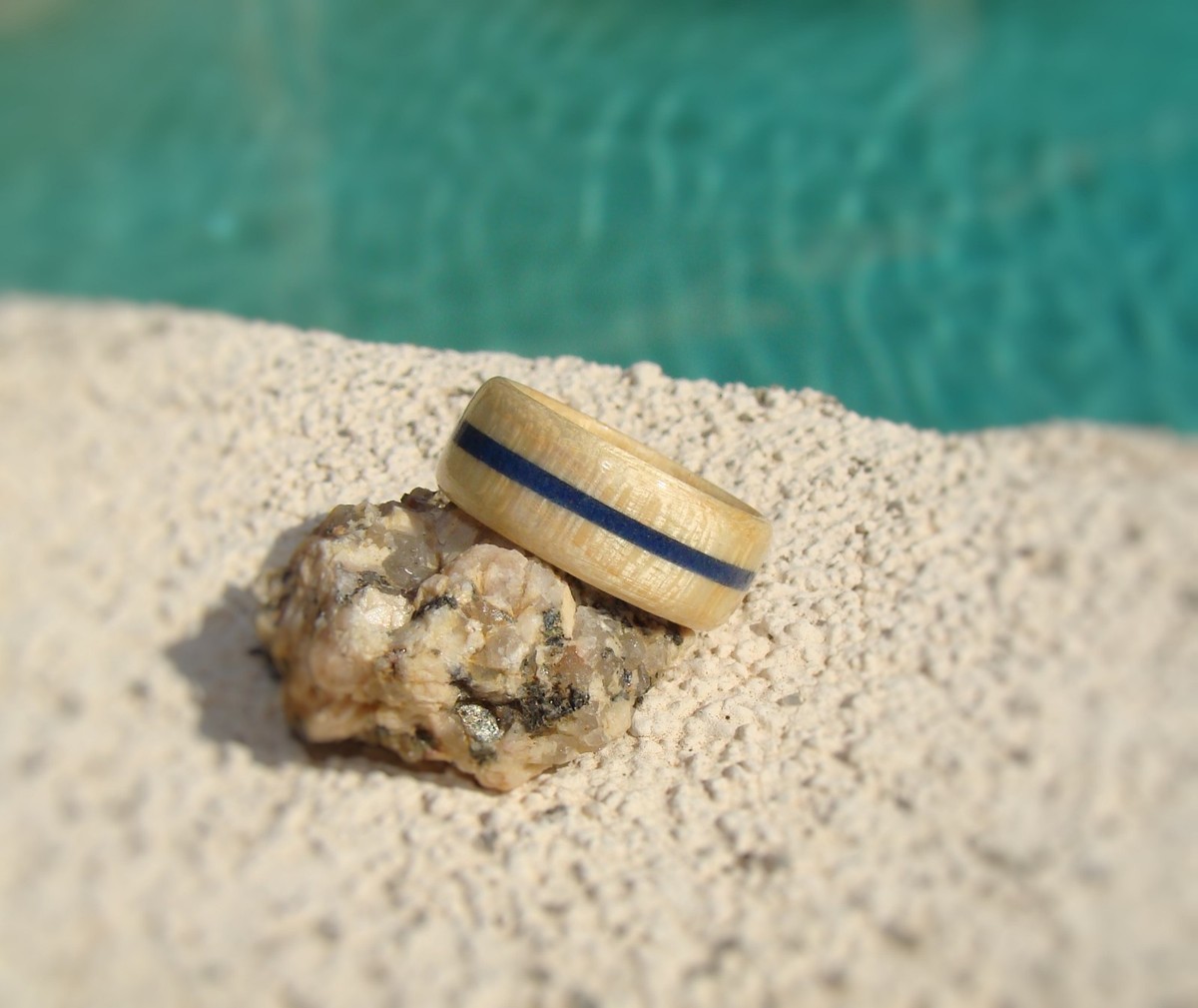 Curly Maple Bentwood Ring with Blue Lapis Inlay Wood Ring
