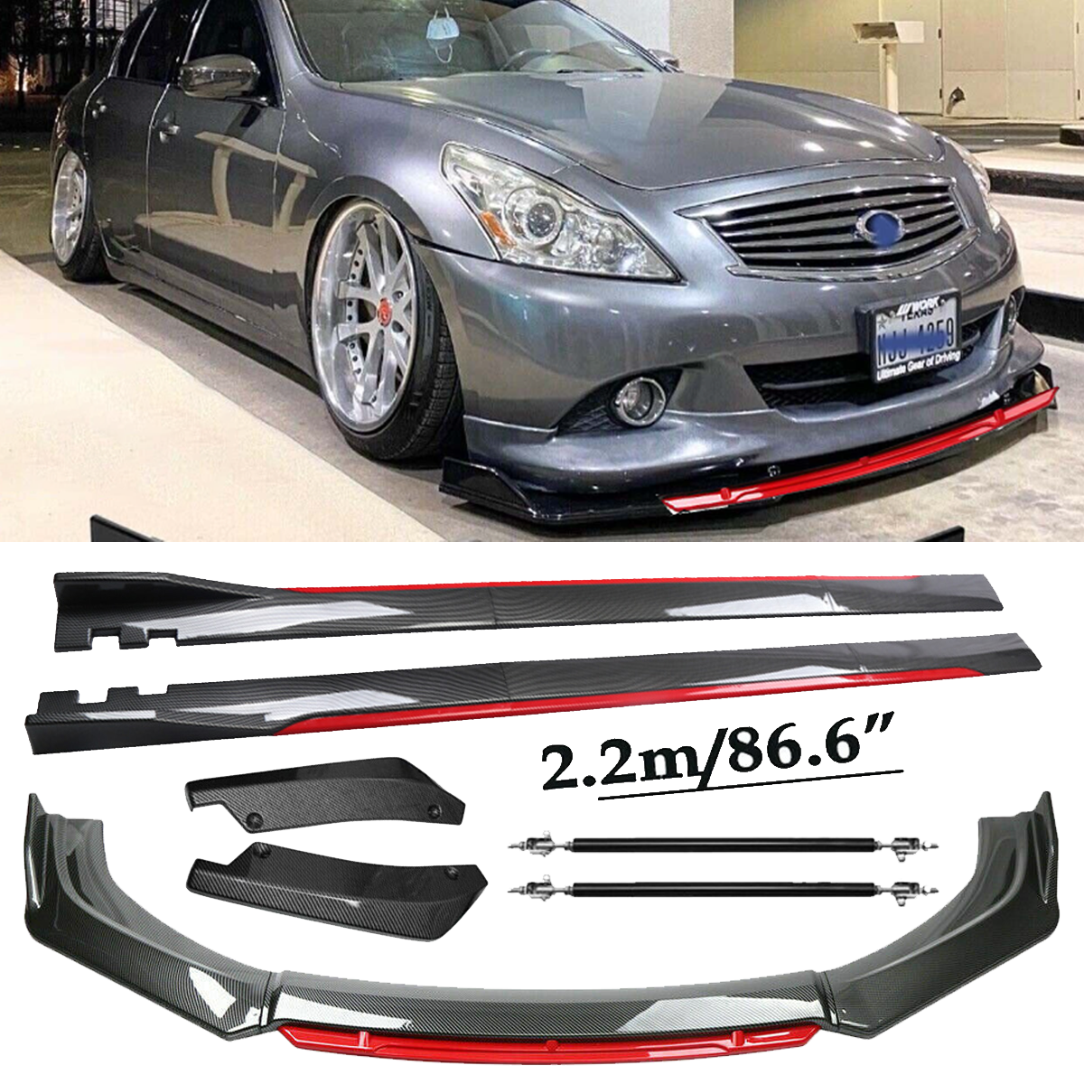 Front Lip Chin Bumper splitter Carbon Fiber Body Side Skirt For Infiniti G37 Cou