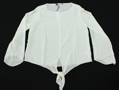 Three Eighty Two Women's Long Sleeve Portia Tie Front Slit Top AN3 Ivory Medium