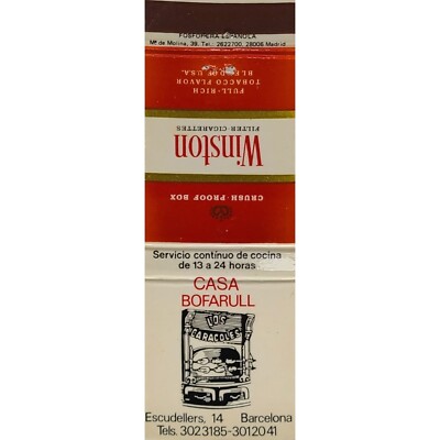 Matchbook Cover Casa Bofarull Restaurant Barcelona Spain Winston