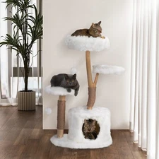 COZIWOW Modern Cat Tree Tower for Large Cats Real Branch Luxury Cat Condo Wood