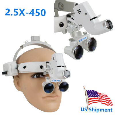 2.5X Headband Dental Magnifier Loupes + Headlight Binocular Glasses CV-289 White