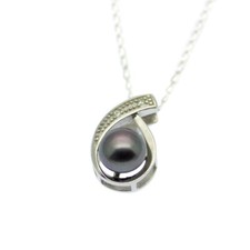 Single Pearl Pendant Necklace Sterling Silver 7mm Cultured Pearl Black or White