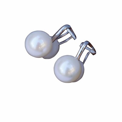 10mm Round Freshwater white pearl Sterling silver S925 Ear Cilp Earring stud #78