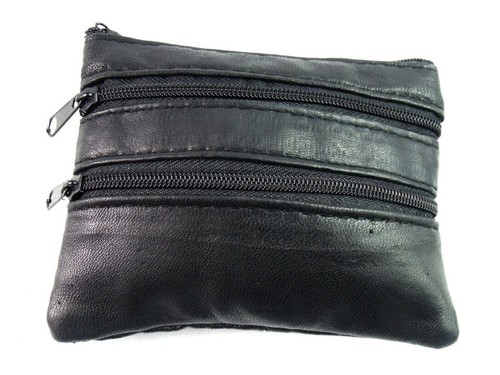 UNISEX MENS LADIES SOFT BLACK LEATHER COIN POUCH PURSE WALLET-AUTHENTIC UK STOCK - Picture 1 of 5