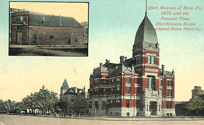 VIntage Postcard-Court Houses of Reno Co.1872 and present time,Hutchinson,KN