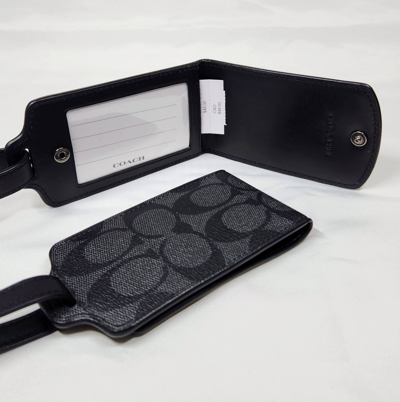 NWT Coach All Black Signature Canvas Luggage Tag Adjustable Strap (Set of 2)