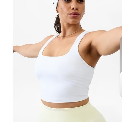 Athleta Aurora Seamless Crop Tank White Square Neck Yoga Top Medium