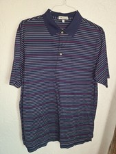 Peter Millar Men  s Blue Striped Short Sleeve Cotton Polo Golf Shirt Size Large