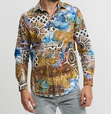 Robert Graham Men's Blue Fresco Printed Button Shirt Size M